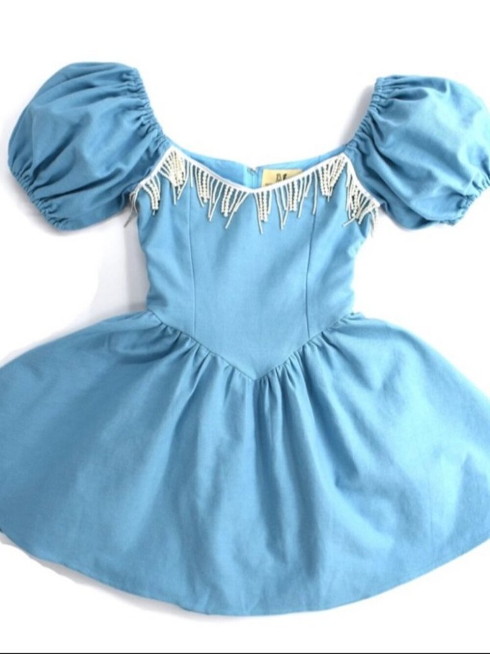 NWT Fashion Brand Company Rain Cloud Pearl Beaded Blue Virgin Mini Dress size M